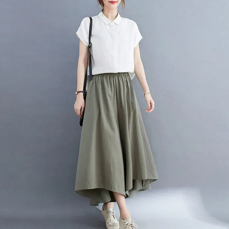 Spring Autumn Oversized Vintage Irregular Wide Leg Casual Pants Women Loose Literary All-match Culotte Lady Solid Ninth Trousers