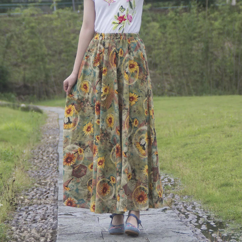 Summer Ethnic Style Cotton Linen Bohemian Streetwear Y2k Skirt Fashion Clothes Long Skirts Women Clothing Casual Vintage Elegant