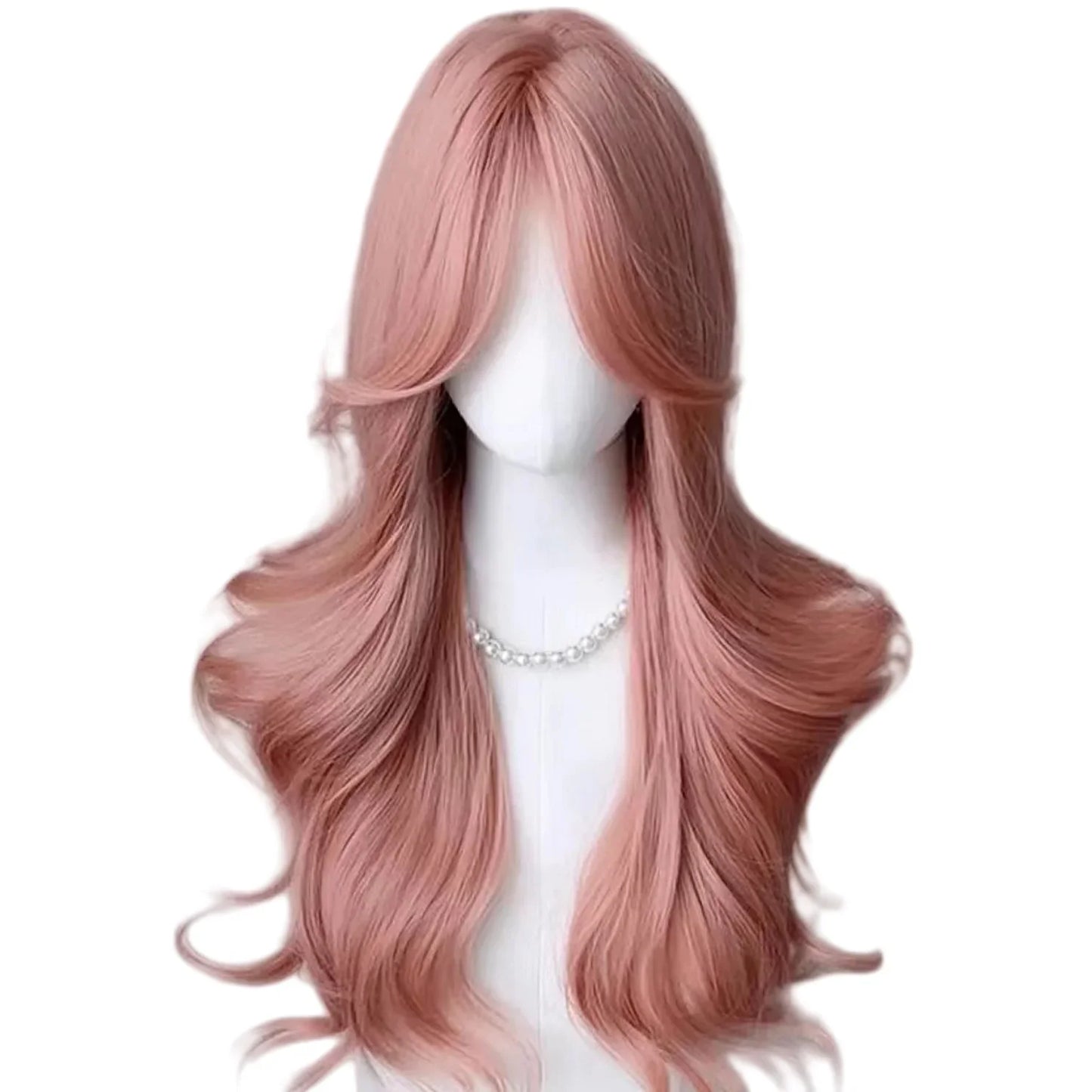 qgtao - Pink Wig for Women Long Wavy Pink Lolita Cosplay Wig Sweet Nature Wave Headband Synthetic Wig