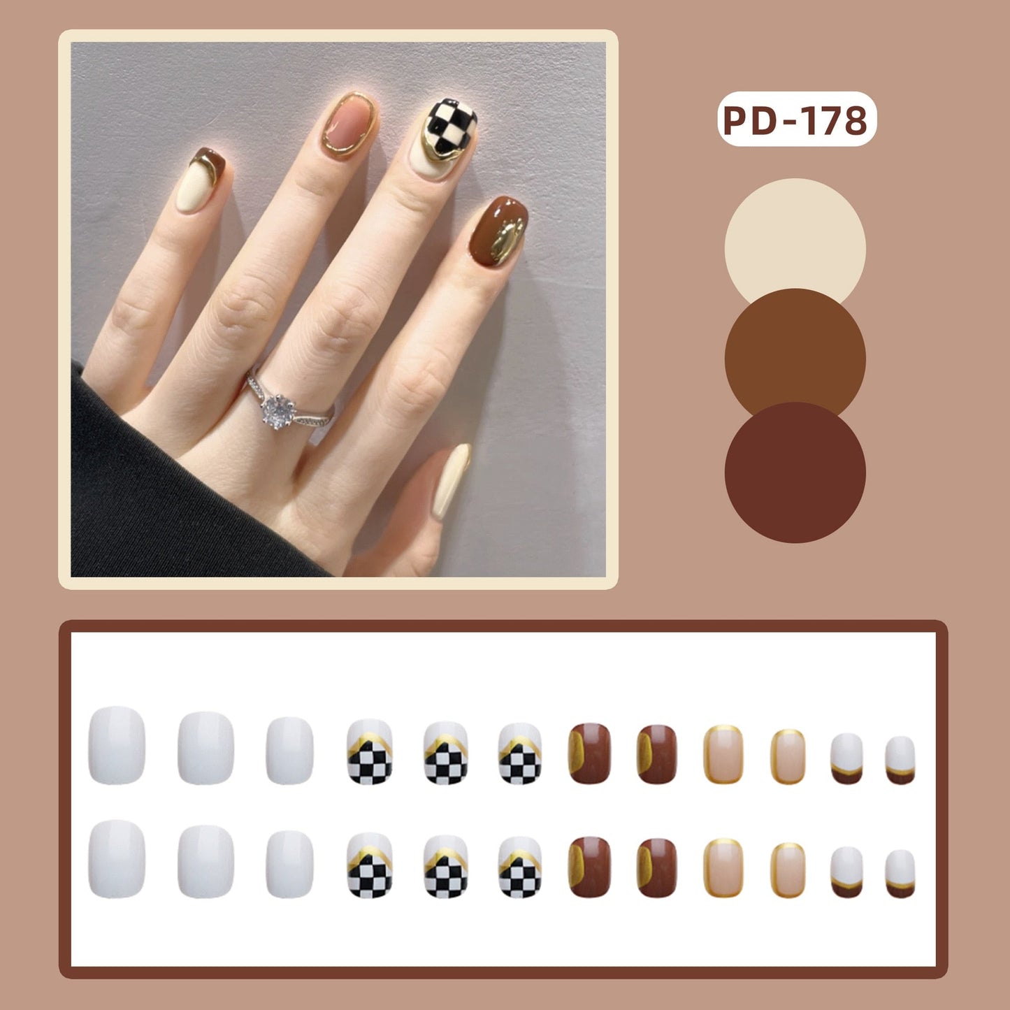 24pcs/box Christmas Fake Nails Style Art Nail Tips Press on False with Glue Designs Set Full Cover Artificial Short Fingernails