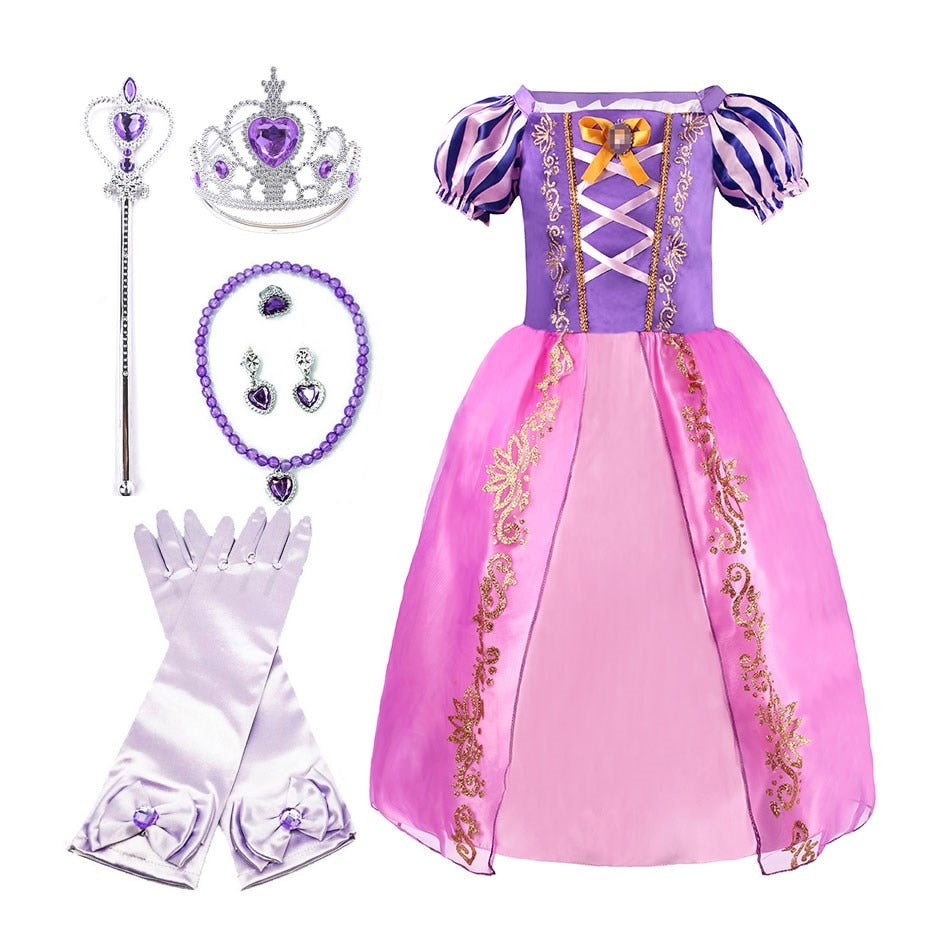 Kid Princess Dress Girl Summer Fancy Party Clothes Children Rapunzel Cinderella Belle Sleeping Beauty Christmas Carnival Costume