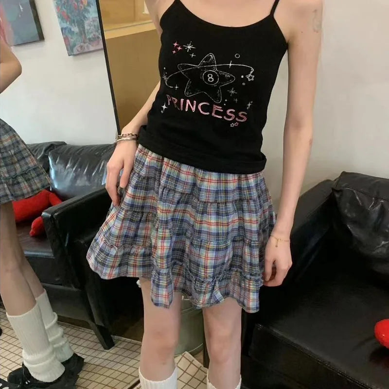 qgtao Plaid Skirt Women Mini Skirt Japanese Style Ruffle Layered Short Skirts Cute Streetwear Vintage Harajuku Preppy Skirt