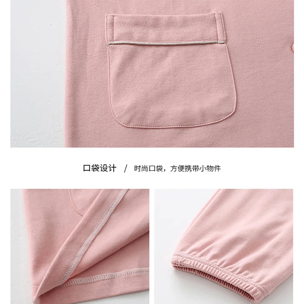 qgtao M-3XL 100% Cotton Elastic Waist Trousers Sets Spring Autumn Print Sleepwear Women's Big Size Pajama Breathable Soft Pijama Mujer