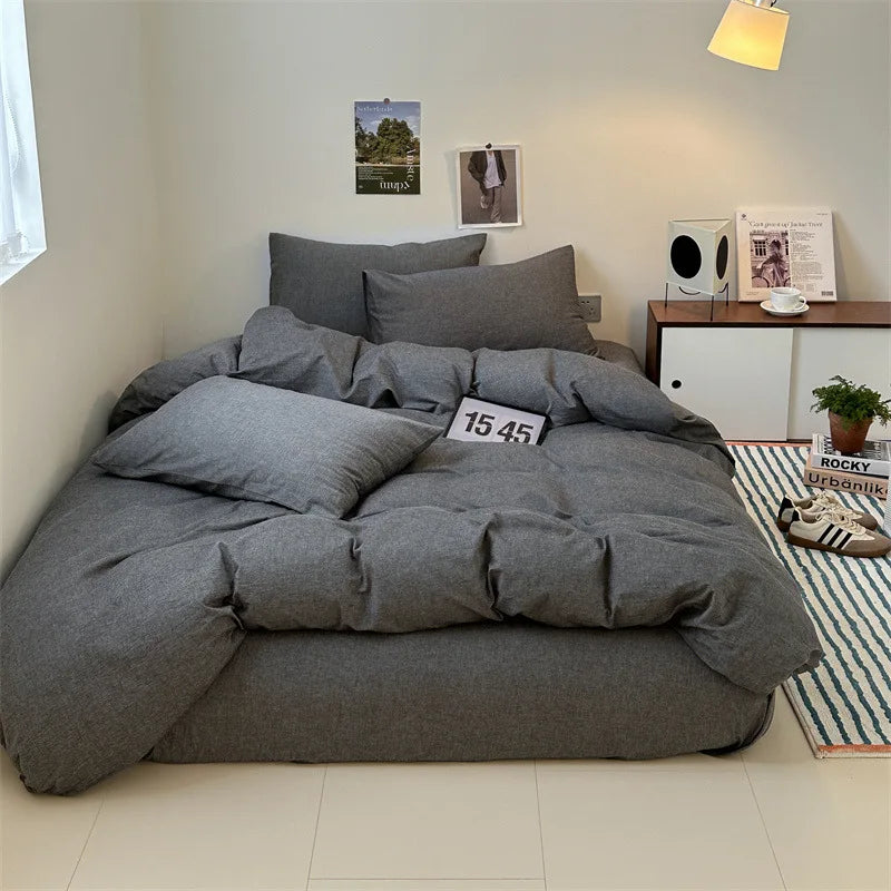 Yeknu Cotton Japanese Duvet Cover Fitted Flat Sheet Pillowcase Set No Filling Single Double King Size Ins Style Bedding Kit