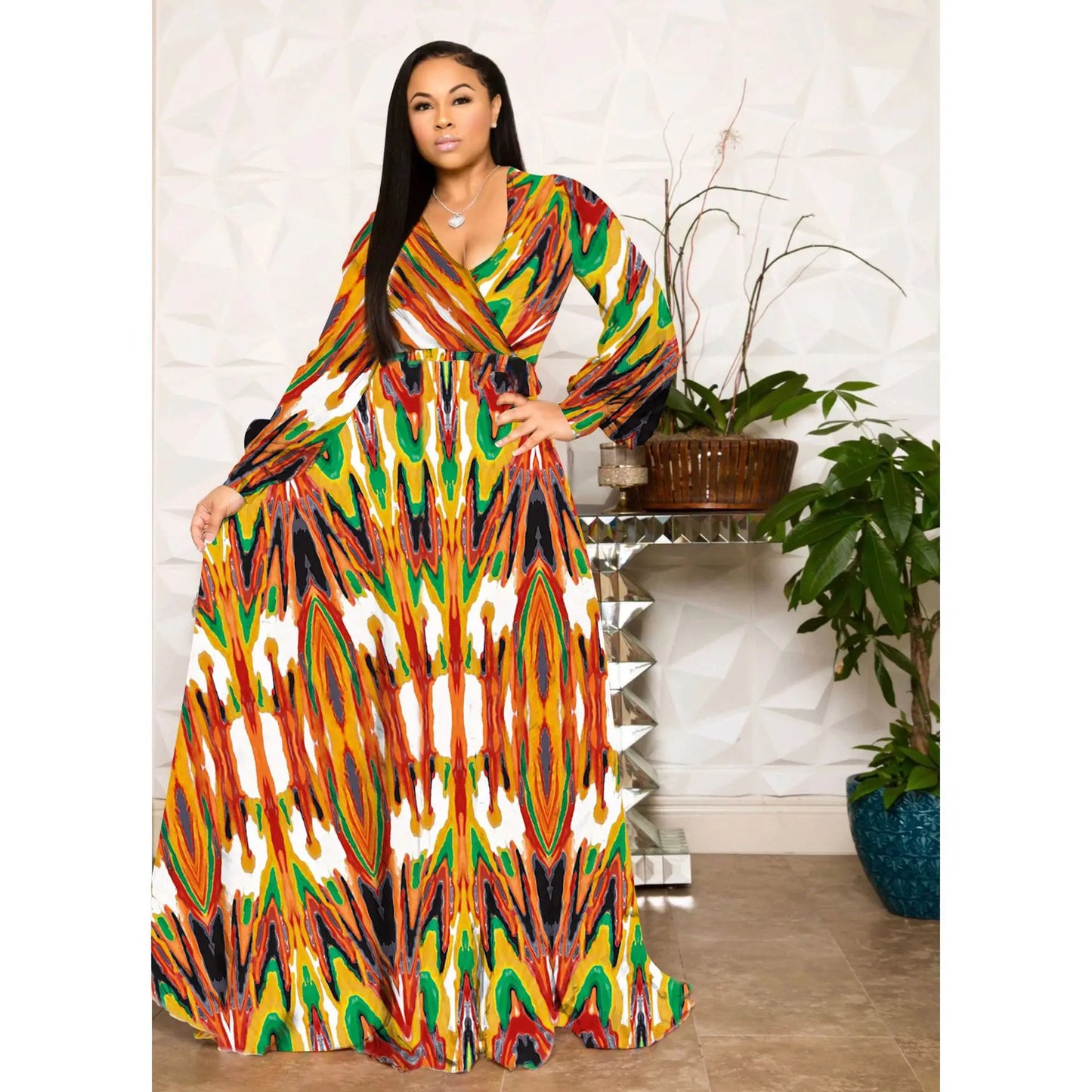 qgtao Beach Chiffon Long Dresses Women's Clothing Plus Size Dresses 2024 Autumn Urban Casual Fashion Print Large Swing Dress