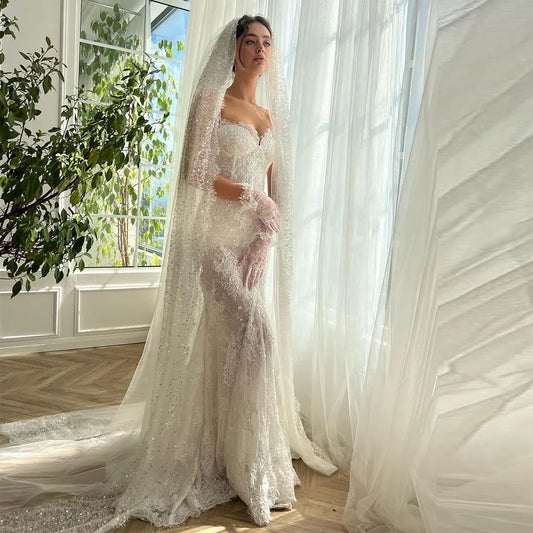 Exquisite White Beading Lace Appliques Mermaid Prom Dresses Sweetheart Spaghetti Straps Evening Gowns Party Dress