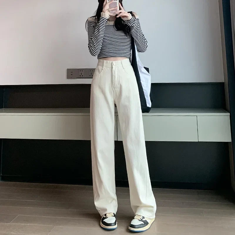 qgtao High Waiste Jeans Y2K Fashion Women Clothing Blue Black Straight Leg Denim Pants Trousers Mom Jean Baggy Trousers Tall