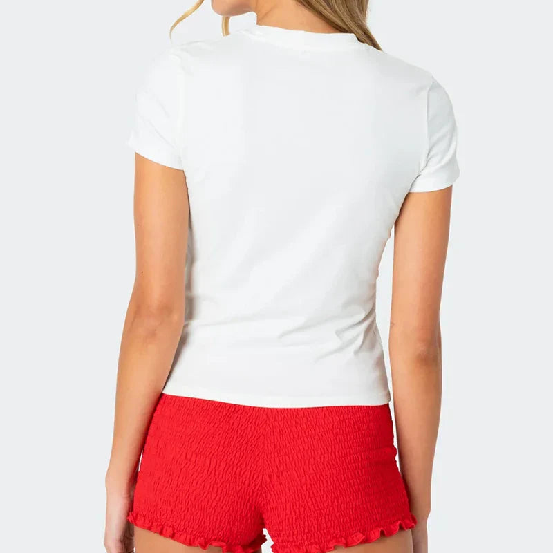 qgtao Y2k Tshirt Grunge Baby Tee Aesthetic Cherry Print Casual Vintage Streetwear Short Sleeve Crop Top Clothes Gothic Slim T-shirts