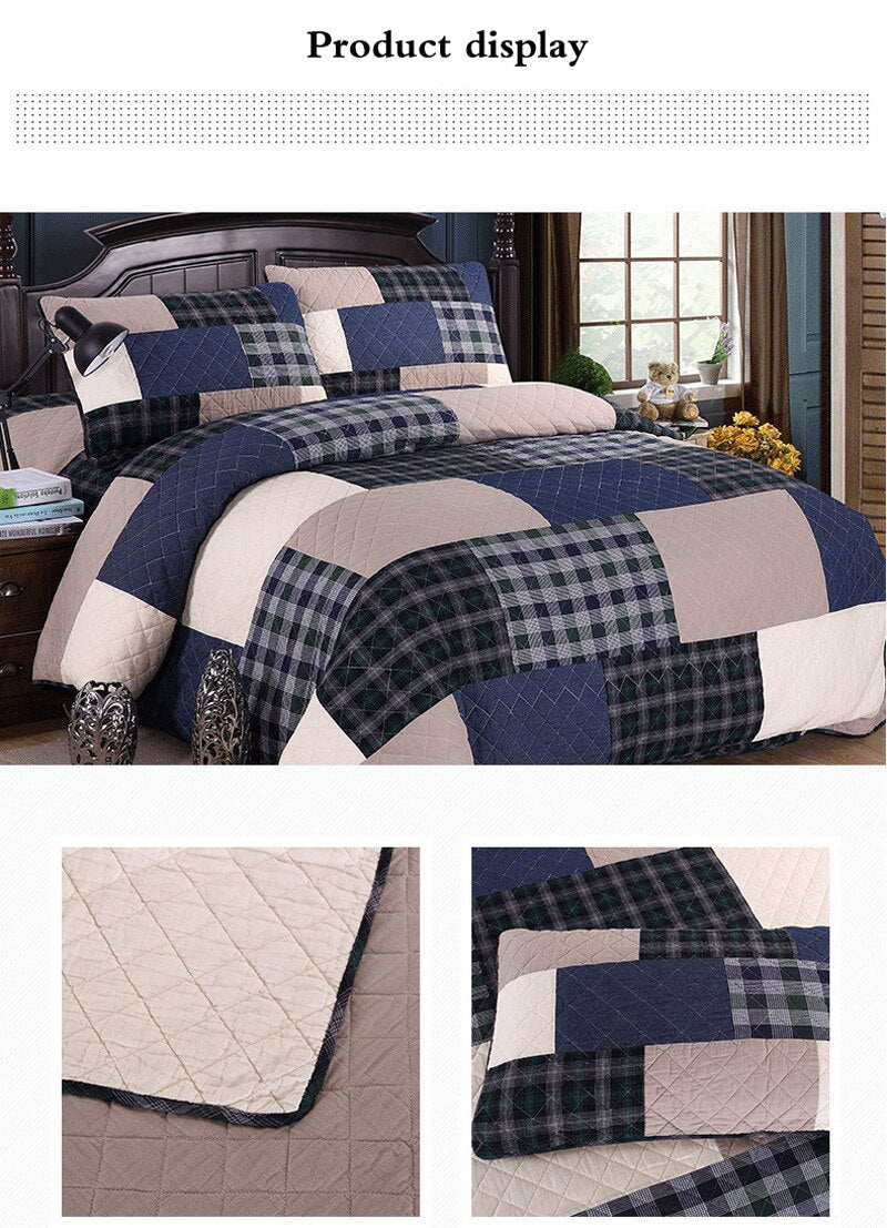 Yeknu Double Bed Dyed Cotton Patchwork 3 Piece Quilted Quilt Light Quilt Pillowcase Free Shipping