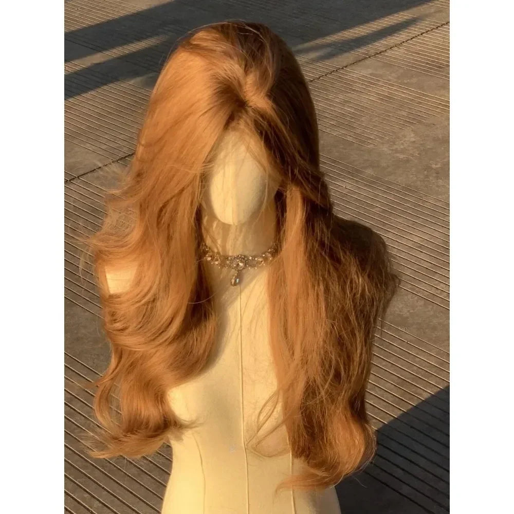 OKLULU - Wigs for Women Brown Long Curly Hair Big Wave Wig Natural Curls Headband Lolita Wig Heat Resistant Cosplay Synthetic