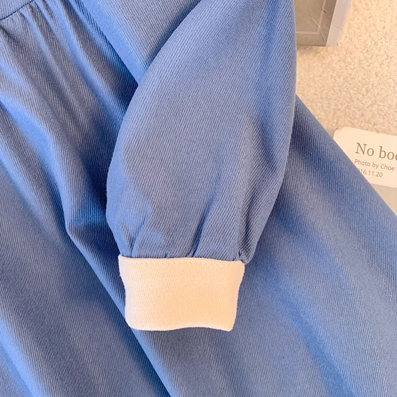 qgtao Plus-size women's casual dress with navy collar Blue decal skirt Bow Tie preppy French maxi Commuter party Home travel wear