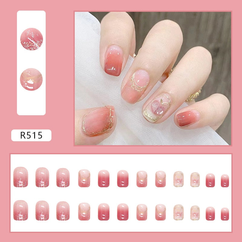 24pcs/box Christmas Fake Nails Style Art Nail Tips Press on False with Glue Designs Set Full Cover Artificial Short Fingernails