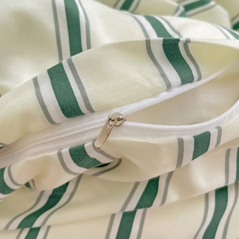 Yeknu Green Stripe Series Printed Soft Bedding Set Duvet Cover Bedclothes Bedspread Pillowcases Flat Sheets Comforter Sets for Girls