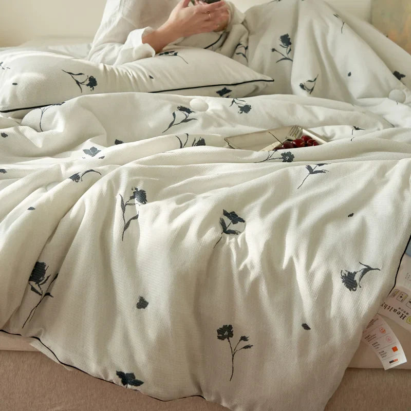 Yeknu Summer Quilt Class A Knitted Aerobic Cotton Printed Soybean Quilt Summer Bedspread Home Textiles