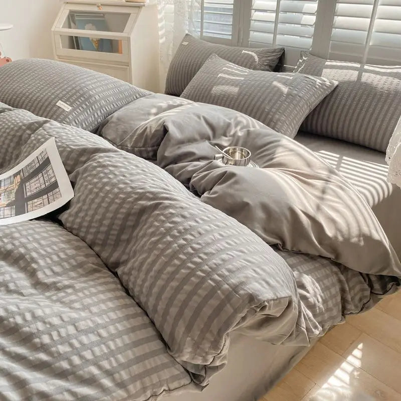 Yeknu Bedroom Sets Bedding Set Queen Size Bed Sheets Set Quilt Cover Schoolgirl Washed Cotton Sheet Free Shipping Beddings Sets Girl