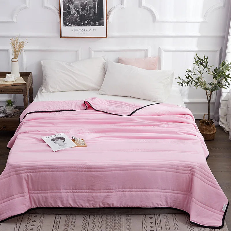 Yeknu Summer Air Condition Quilt Thin Stripe Lightweight Comforter Full Queen Breathable Sofa Office Bed Travel Quilts Throw Blanket
