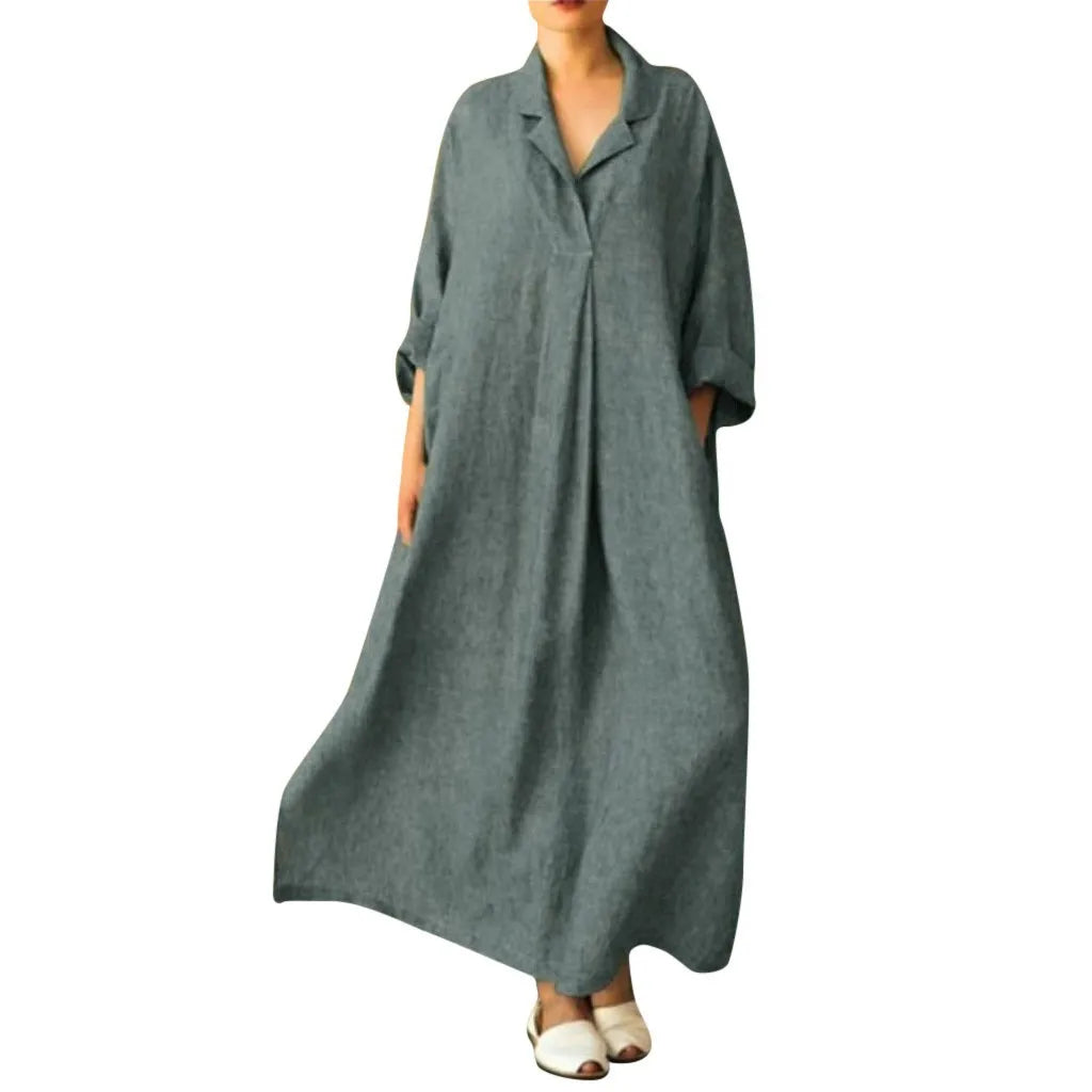qgtao Plus Size 3XL 4XL 5XL 2024 Summer Dress Women Cotton Linen Pocket long Boho Dress for Women Bohemian Loose Solid Maxi Dresses