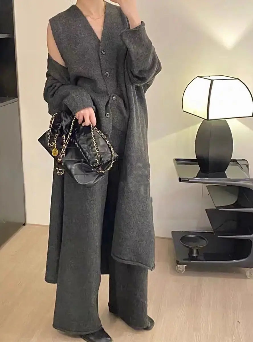 qgtao Autumn and Winter High-end Retro Maillard Long Sweater Two-piece Set