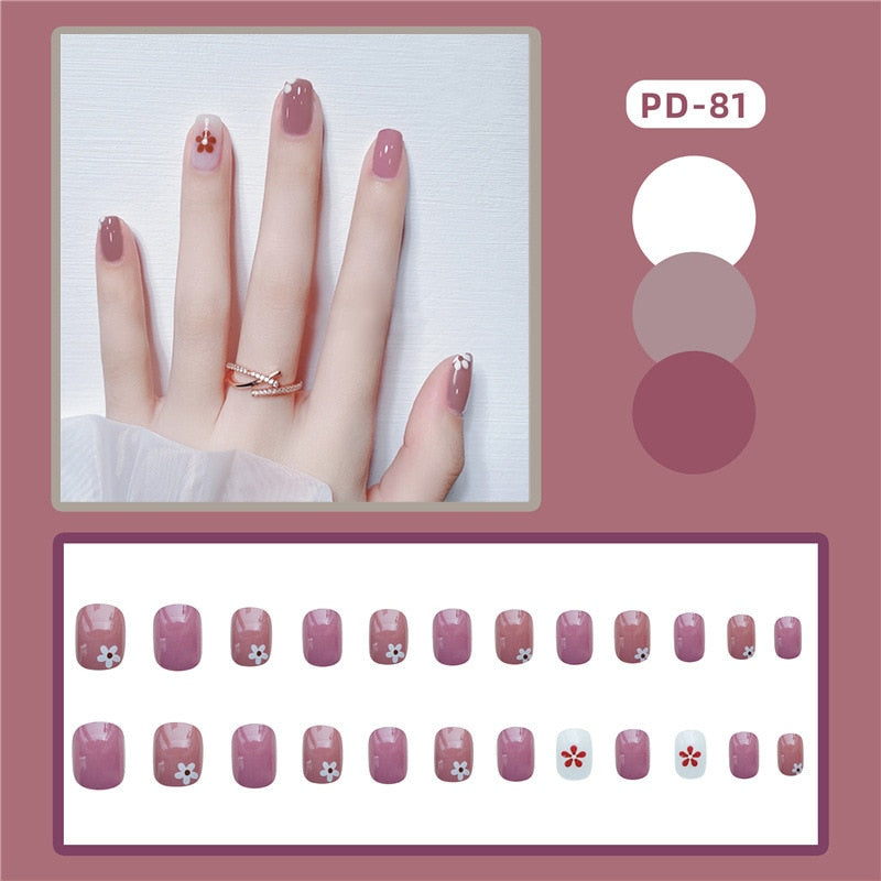 24pcs/box Christmas Fake Nails Style Art Nail Tips Press on False with Glue Designs Set Full Cover Artificial Short Fingernails