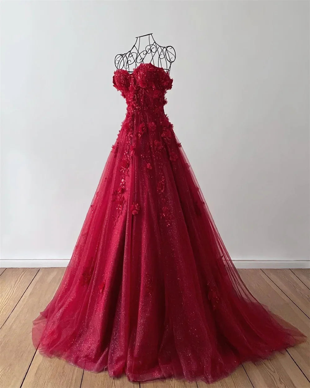 qgtao Princess 3D Flower Sweet A-line Tulle Evening Dress Purple Prom Dress Handmade Robe
