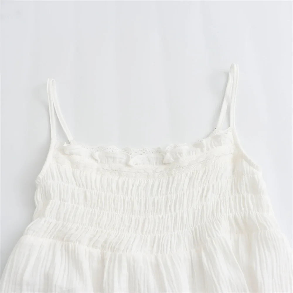 qgtao Summer New Product Women's Fashion and Sexy One line Neck Lace embellishment sheer midi suspender dress