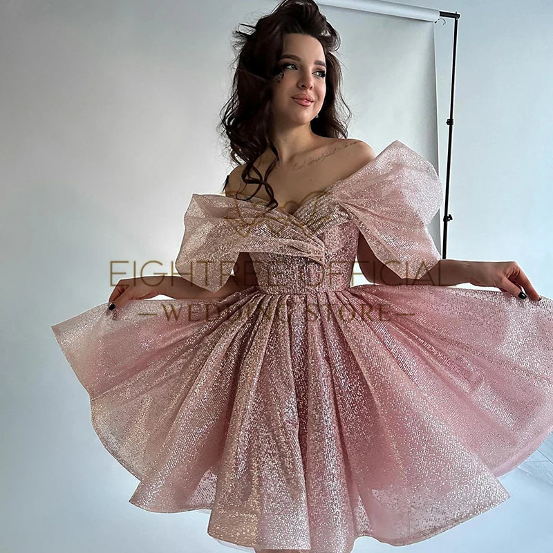 qgtao Sexy A-Line Mini Wedding Dresses Women Off The Shoulder Glitter Wedding Gowns Boho Beach Bridal Prom Dress Plus Size