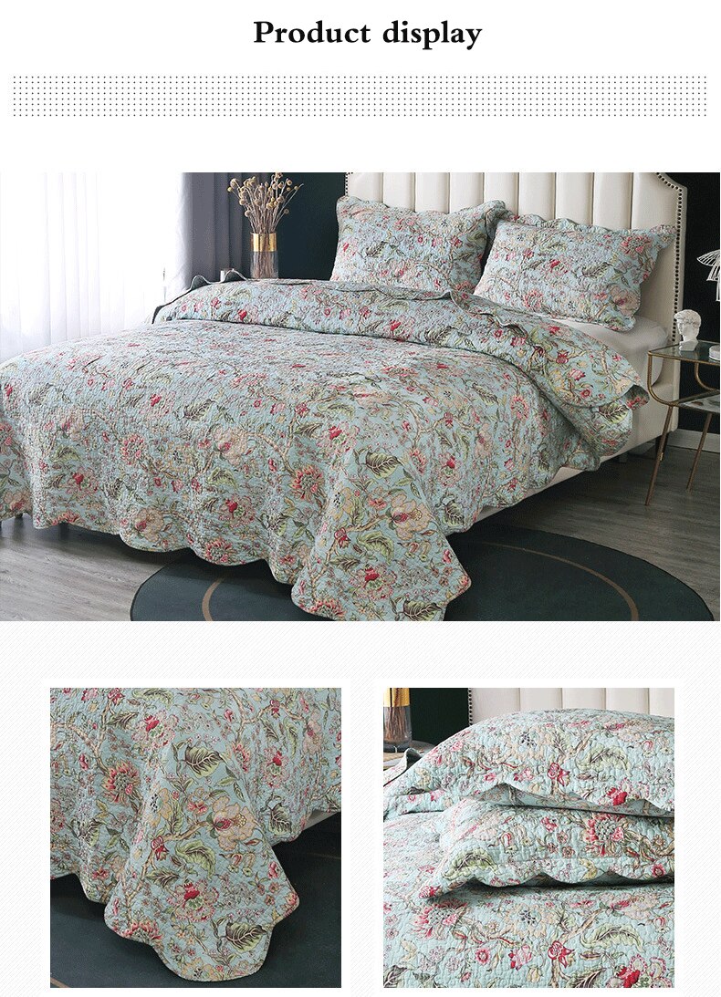 Yeknu Double Bed 100% Cotton Plants And Flowers 3pcs Printed Quilted Quilt Pillowcase Free Shipping