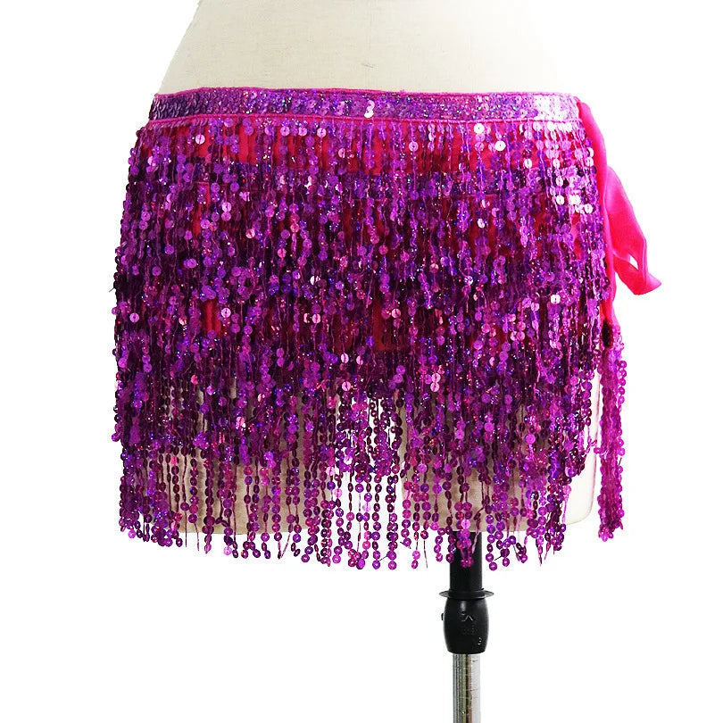 Sexy Sequins Tassel Dancewear Mini Skirt Women Clothes Jupe Femme Belly Dance Skirts Ladies Faldas Performance Stage Bottom Saia