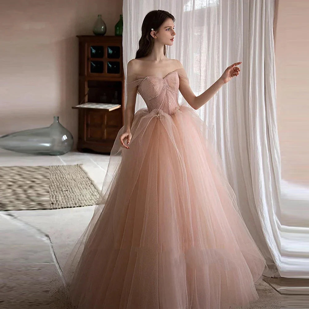 qgtao Princess Tulle Korea Prom Dresses For Wedding Party Off the Shoulder Corset Back  Formal Occasion Dress Evening Gowns