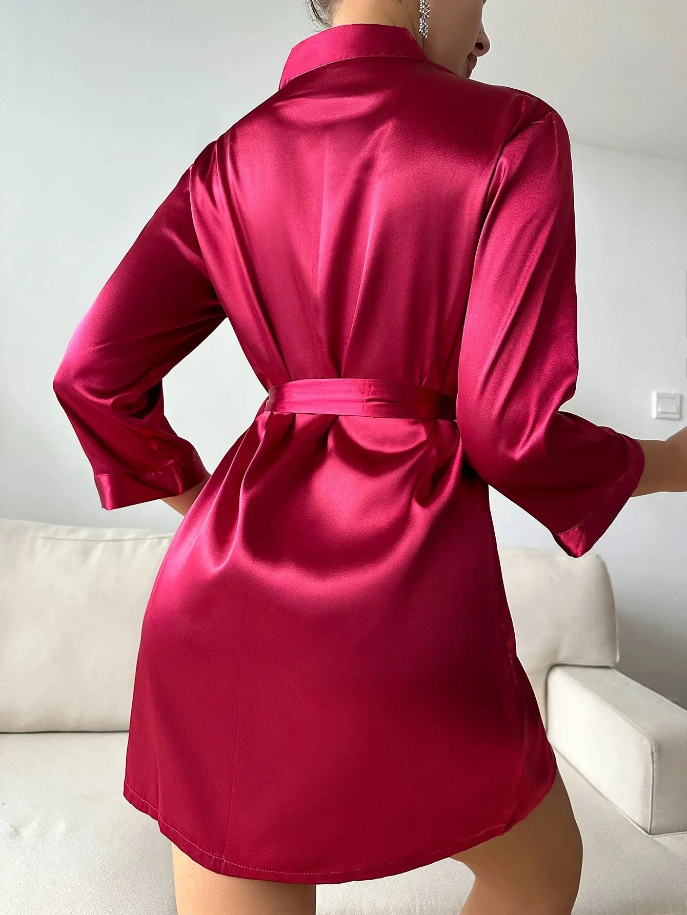 qgtao Womens V-Neck Sexy Silk Robe With Belt Short Satin Kimono Robe Sleepwear Bathrobe Bridesmaid Party Dressing Gown 2024 plus