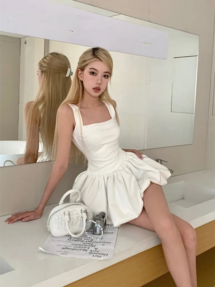 qgtao Korean style Summer Elegant Ballet Mini Dress Sexy Hot Sweet Y2k A-line Dress Women French Retro High Waist Fashion Dress