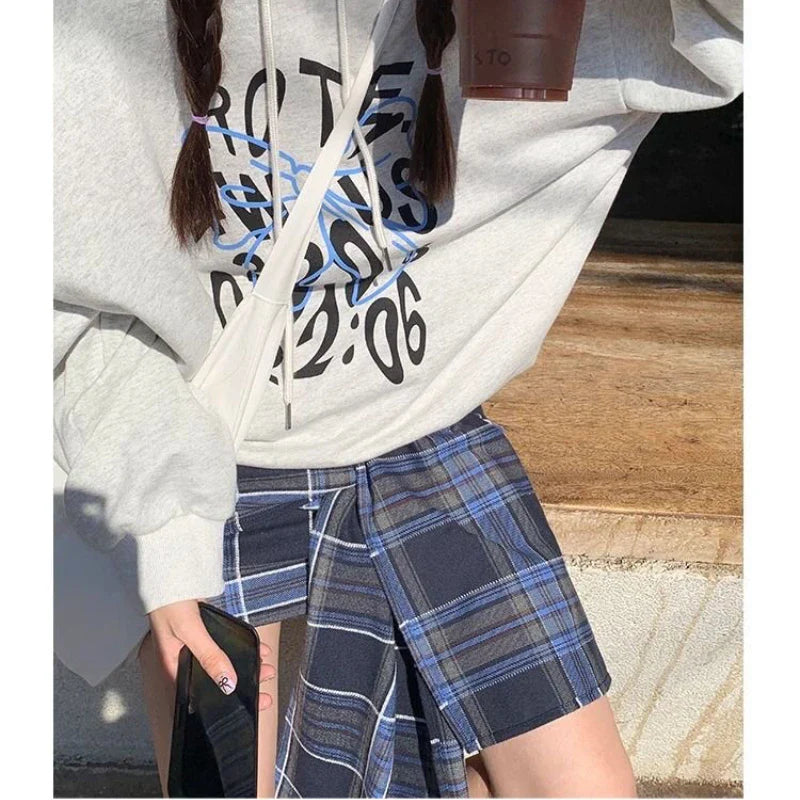 qgtao Plaid Mini Skirt Vintage Women Preppy Style Kawaii Short Skirts Casual Streetwear Irregular A-line Korean Fashion Skirt