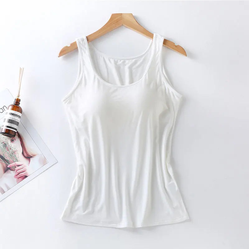 qgtao 2024 Women's Vest Tops with Built In Bra Neck Vest Padded Slim Fit Tank Tops Sexy Shirts Feminino Casual