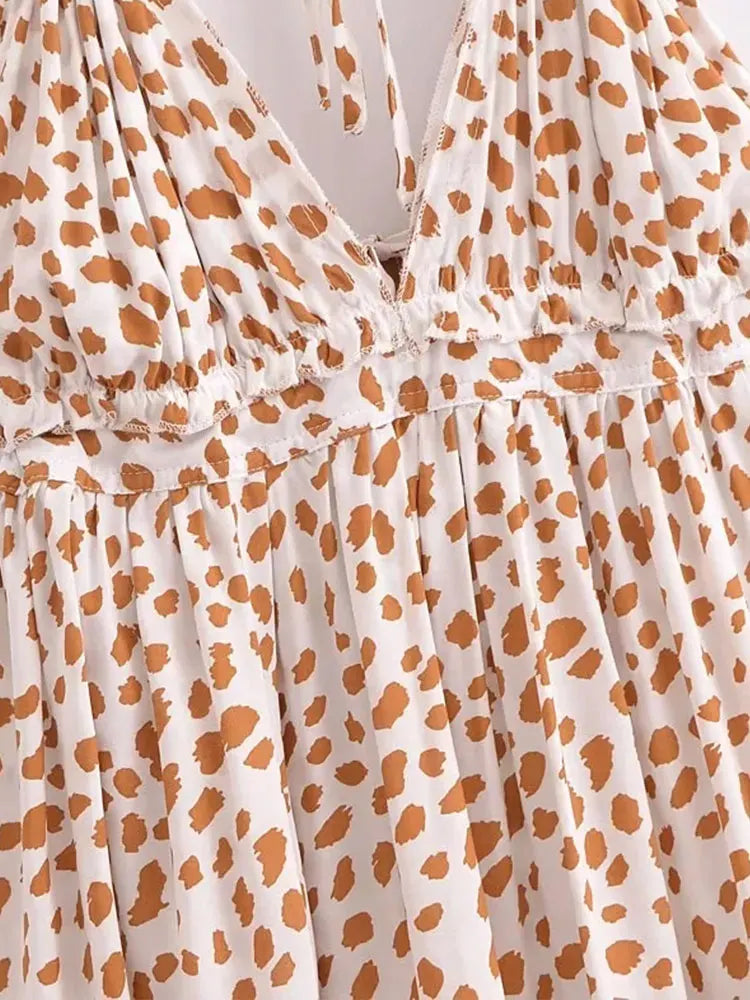 qgtao  Sexy V Neck Women Dress Summer Dresses Spaghetti Strap Printed Backless Beach Femme Mini Dress 