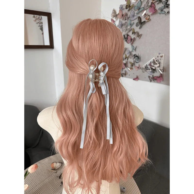 qgtao - Pink wigs for Women Dense Long Wave Cospaly Lolita Daily Party Synthetic Wig with Bangs Fake Hair High Temperature Wigs
