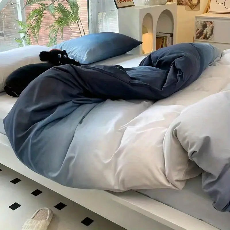 Yeknu Nordic Princess Pink Bedding Set Girls Adults Twin Full Queen Size Bed Flat Sheet Duvet Cover Pillowcases Solid Color Bed Linen