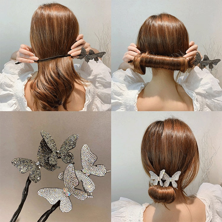 1Pc Butterfly DIY Hair Style Hair Device Curly Hair Stick Braided Hair Artifact Lazy Hairpin Flower Bud Hair Ornament Headdress