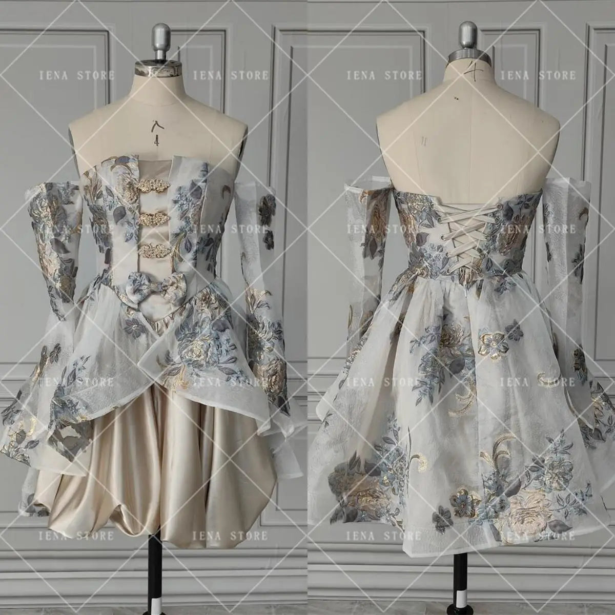 qgtao Golden Short Corset Evening Party Dress with Long Gloves Gothic Court Style Strapless Mini Cocktail Prom Gown Homecoming Dresses