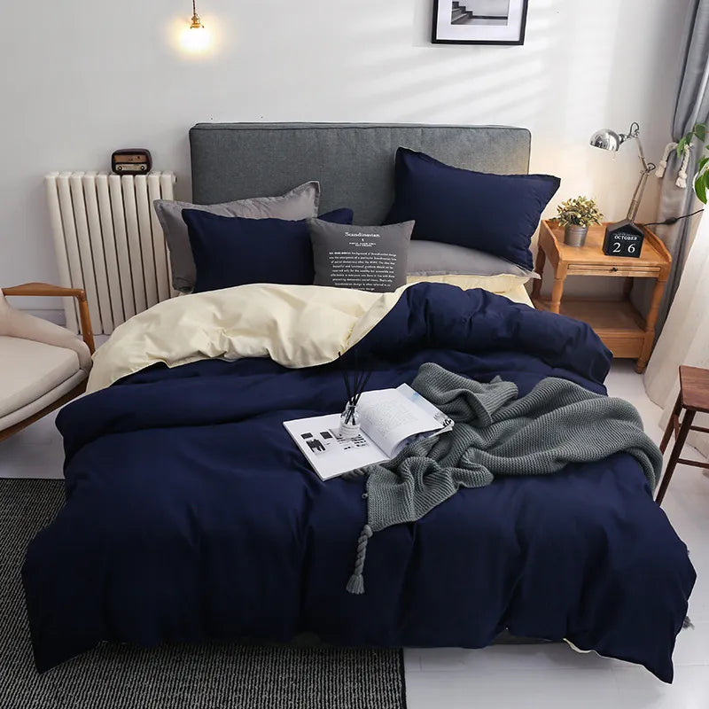 Yeknu - Solid Color Bedding Set Orange Grey Single Double Size Bed Linen Duvet Cover Pillowcase No Fillings Kids Adult Home Textile