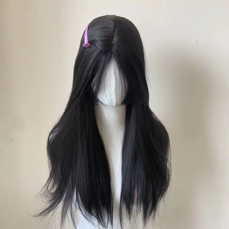 qgtao - Midsummer Wig for Women Long Black Straight Wig Headband Wig Black Brown Center Parting Natural Simulation hair for Daily Use