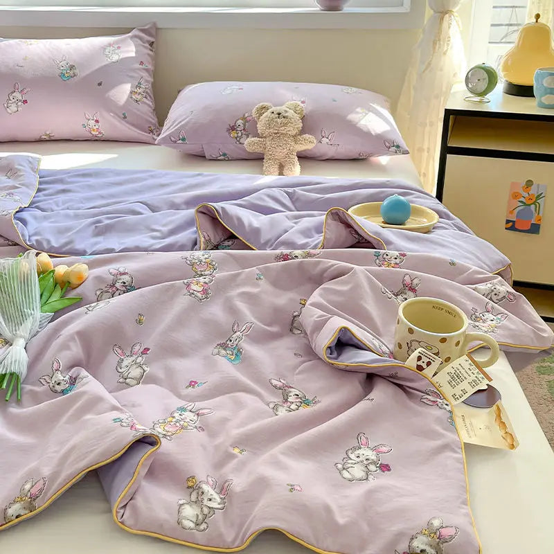 Yeknu Summer Quilt Air Conditioning Quilt Flower Girl Heart Class A  Double Layer Yarn Summer Cool  Soft Machine Washable