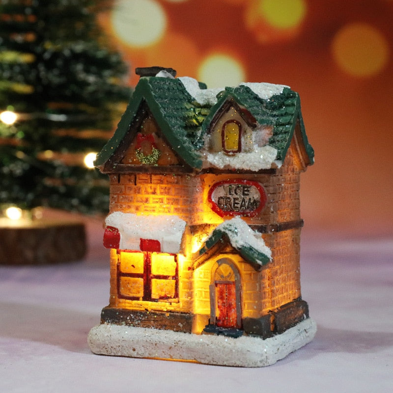 Christmas Decorations Holiday Village Set Lighted Xmas Village Houses with Figurines Small Christmas Scene Gift Home Ornament