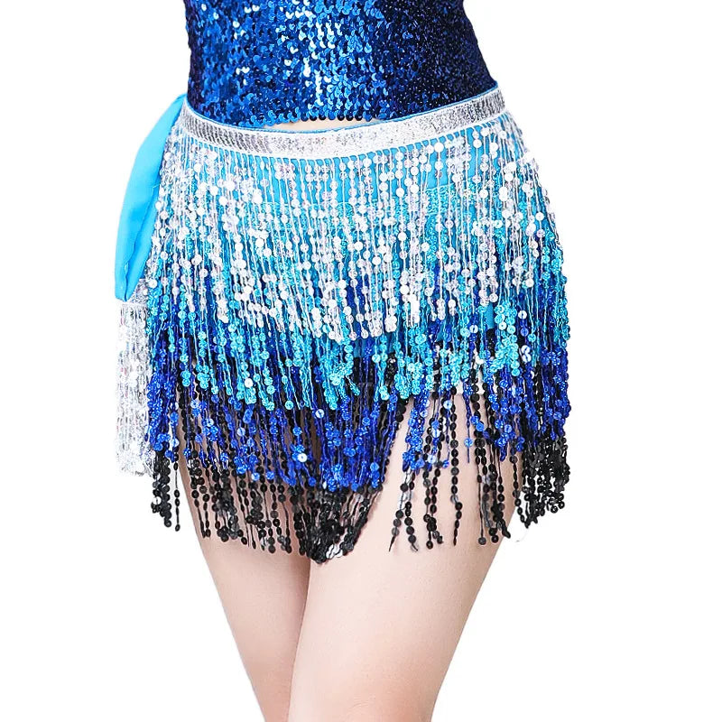 Sexy Sequins Tassel Dancewear Mini Skirt Women Clothes Jupe Femme Belly Dance Skirts Ladies Faldas Performance Stage Bottom Saia