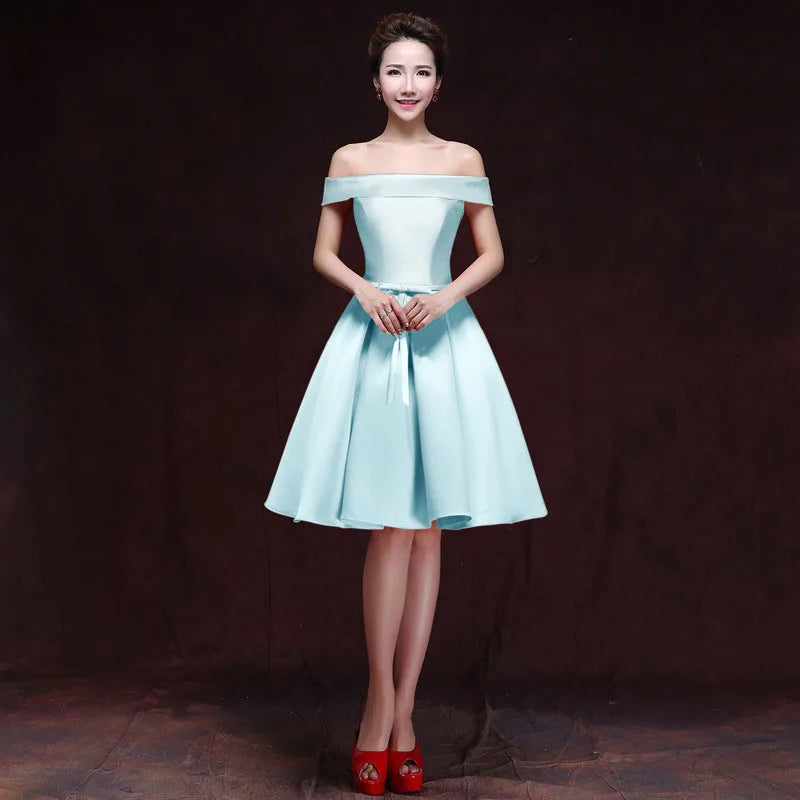 qgtao Elegant Satin Bridesmaid Dresses for Women 2024 Summer Sexy Boat Neck Prom Cocktail Evening Party Mini Dress Slim Formal vestido