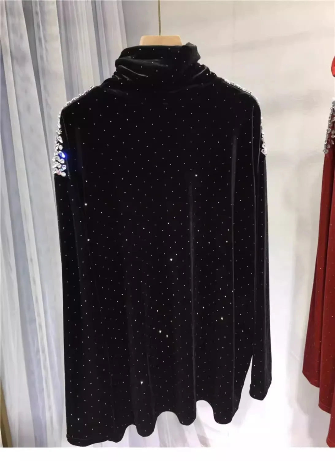 qgtao Luxury Beading Turtleneck Tshirts for Plus Size Women 150kg Long Sleeve Loose Midi Fashion Pullovers Autumn Winter New Lady Tops