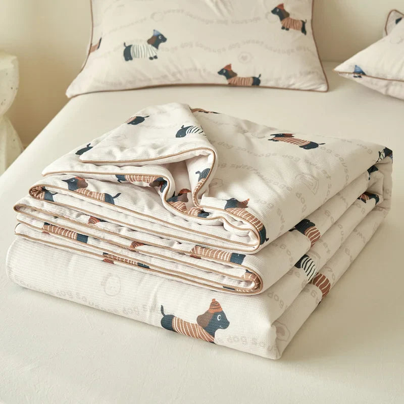 Yeknu Summer Quilt Class A Knitted Aerobic Cotton Printed Soybean Quilt Summer Bedspread Home Textiles