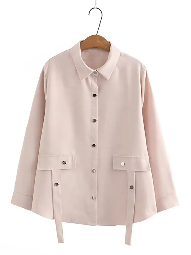 qgtao Plus Size Women's Clothing Long-Sleeved Shirt Button Version Spring And Autumn Solid Color Non-Stretch Cardigan Large Size Tops