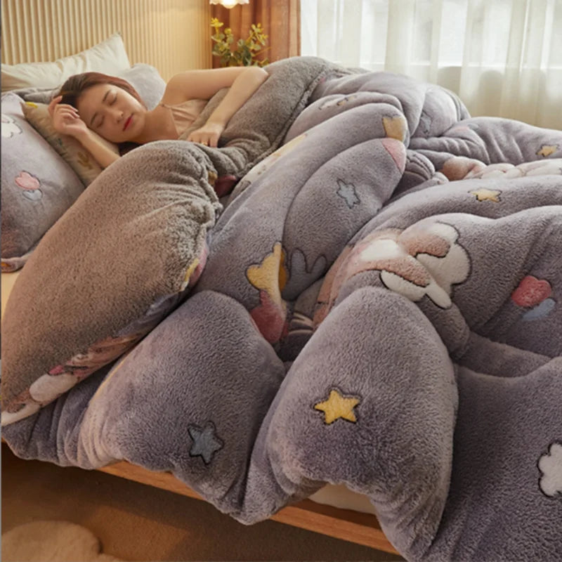 Yeknu Autumn and Winter Double Face Quilt Snow Velvet Milk Velvet Winter Quilt Thickened Quilt Core Single Double Bedding