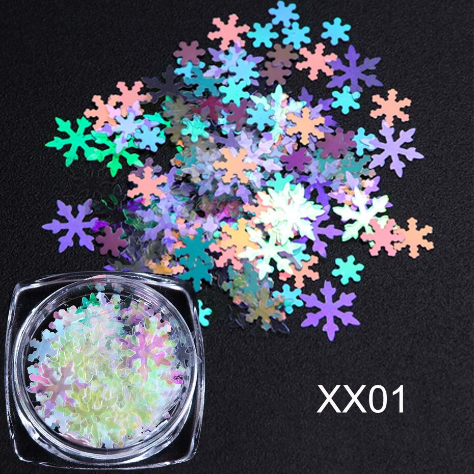 1 box White Snowflake 3D Nail Art Sequins Winter Christmas Snow Flakes Holographic Charms Polishing Gel Accessories SA1980