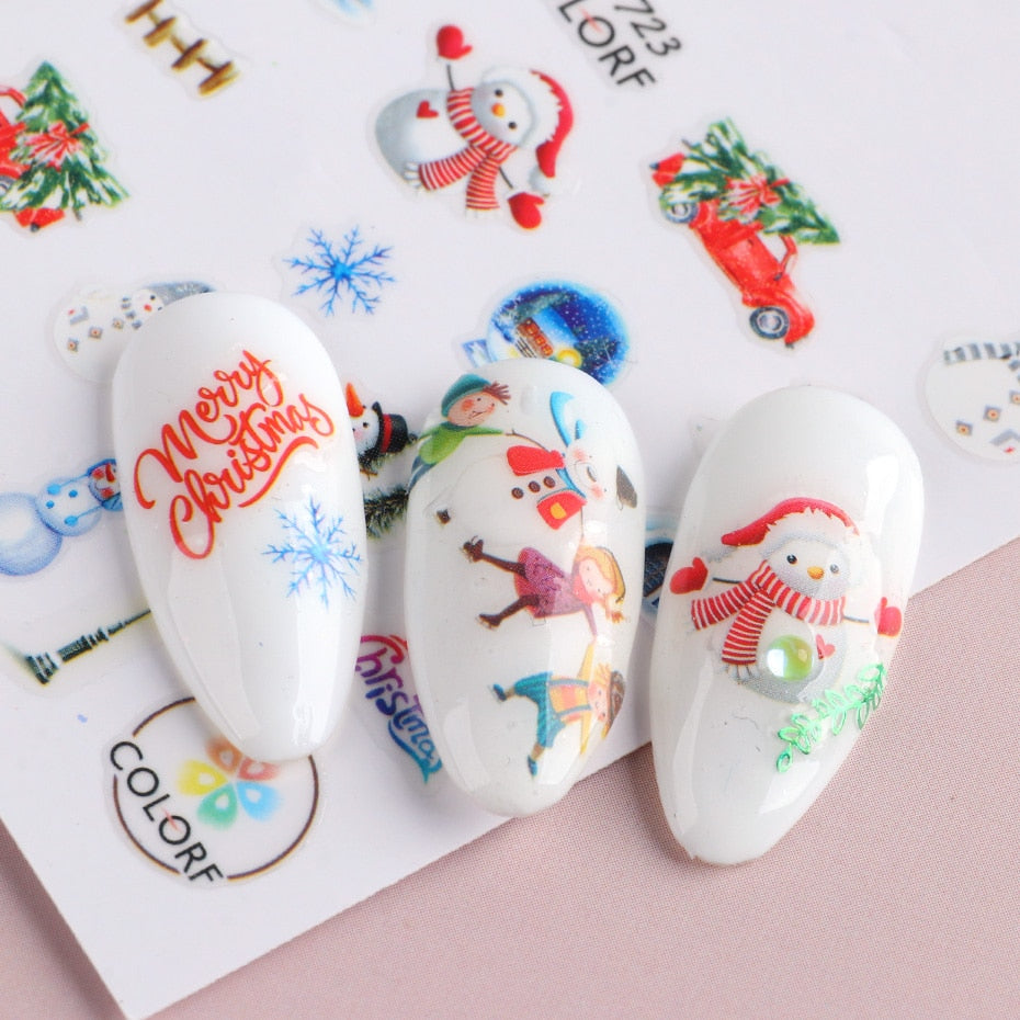 3D Christmas Sticker for Nails Cute Cartoon Sliders Snowflake Elk Xmas Tree Decal Gel Polisn Manicure Nail Art Decor SACA717-724
